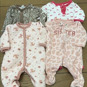 Little Sister Pink and Brown Baby Onesie Set